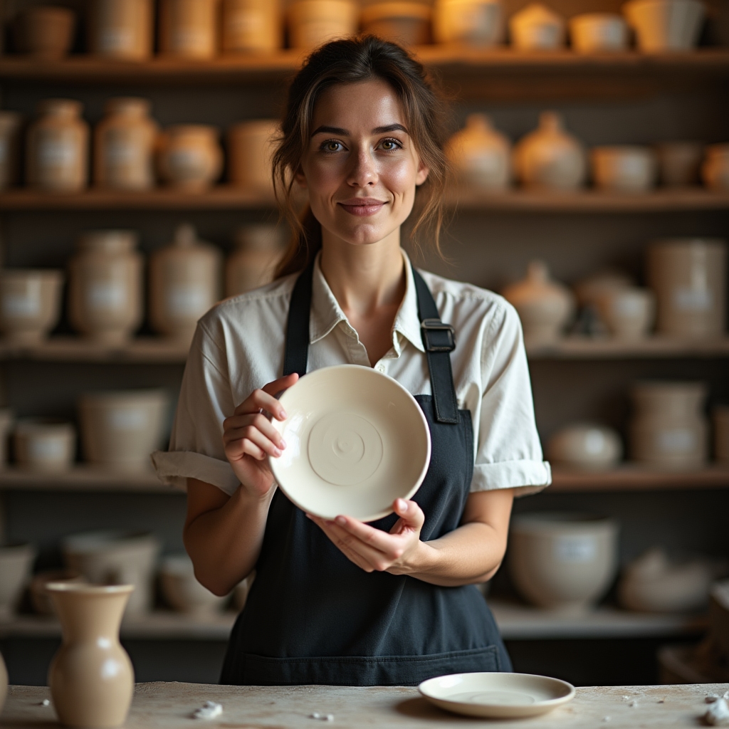Specialist glazurare ceramică în atelier