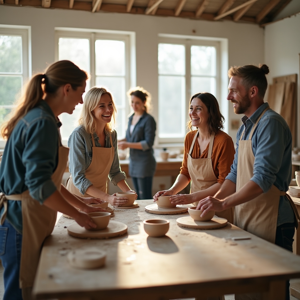 Grup de adulți la atelier de ceramică de weekend